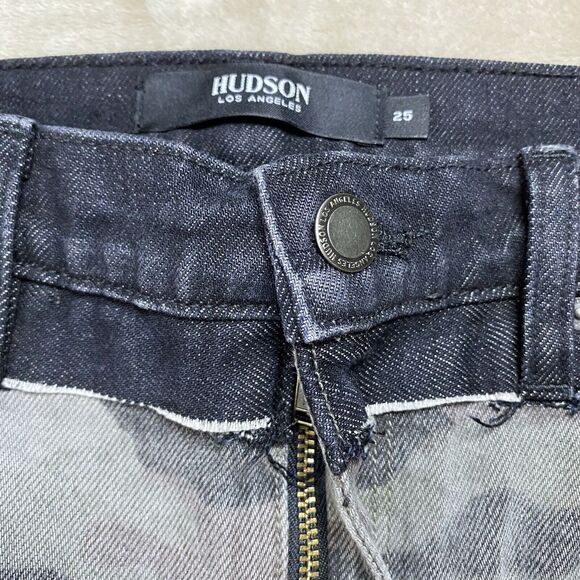 Hudson Skirt Women’s 26 Black Gray Camo Jean Distressed Raw Hem Jean Color Block - Picture 3 of 9